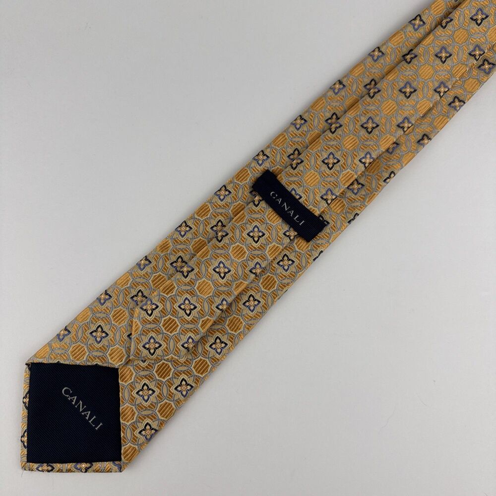 Canali Gold Geometric Jacquard Silk Tie Made in Italy Luxury Men’s Necktie